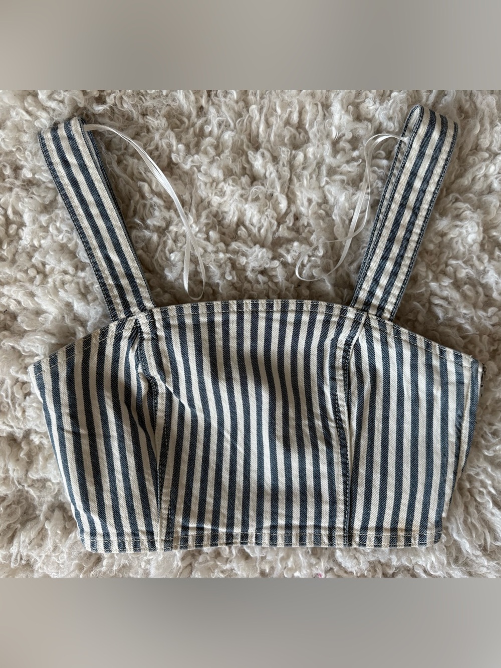 Zara Blue & White Denim Striped Bustier Crop Top / European Summer / Coastal - Picture 7 of 10